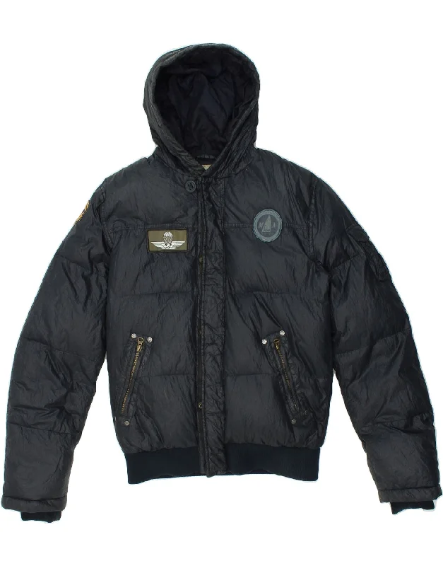 men's army-style jackets -MURPHY & NYE Mens Regular Fit Hooded Padded Jacket UK 38 Medium Navy Blue