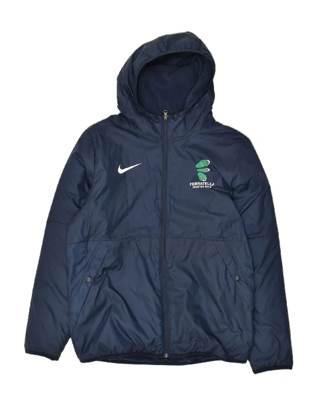 men's army-style jackets -NIKE Mens Hooded Windbreaker Jacket UK 40 Large Navy Blue Polyester