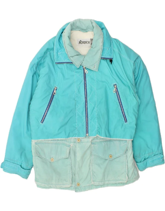 men's biker jackets -NORDICA Mens Hooded Padded Jacket IT 50 Large Turquoise Colourblock Cotton