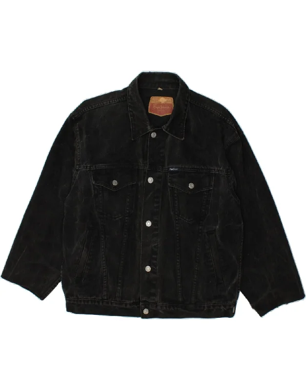 men's military jackets with zippers -PEPE JEANS Mens Denim Jacket UK 40 Large Black Cotton