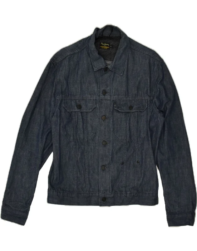 men's trench coats for winter -PEPE JEANS Mens Denim Jacket UK 40 Large Navy Blue Cotton