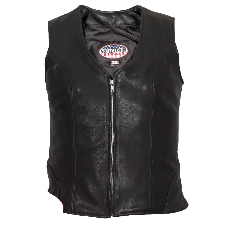 wool waistcoats for men -Premium USA Made Leather Ladies Zipper Front Vest, VSL5003-HL