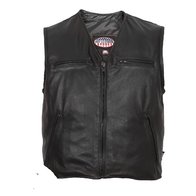 men's waistcoats for winter -Premium USA Made Leather V Neck Zipper Front Vest, VSM5009-HL