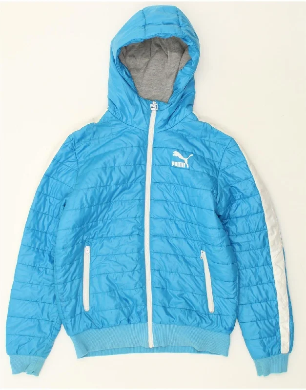 men's outdoor waterproof jackets -PUMA Mens Hooded Padded Jacket UK 36 Small Blue Polyester