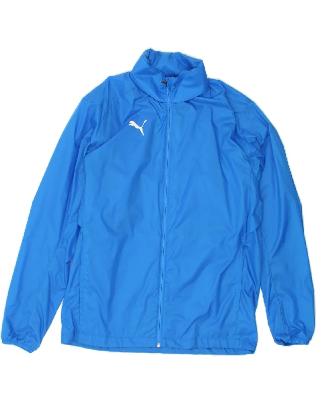 men's fleece-lined jackets -PUMA Mens Hooded Rain Jacket UK 42 XL Blue Polyester