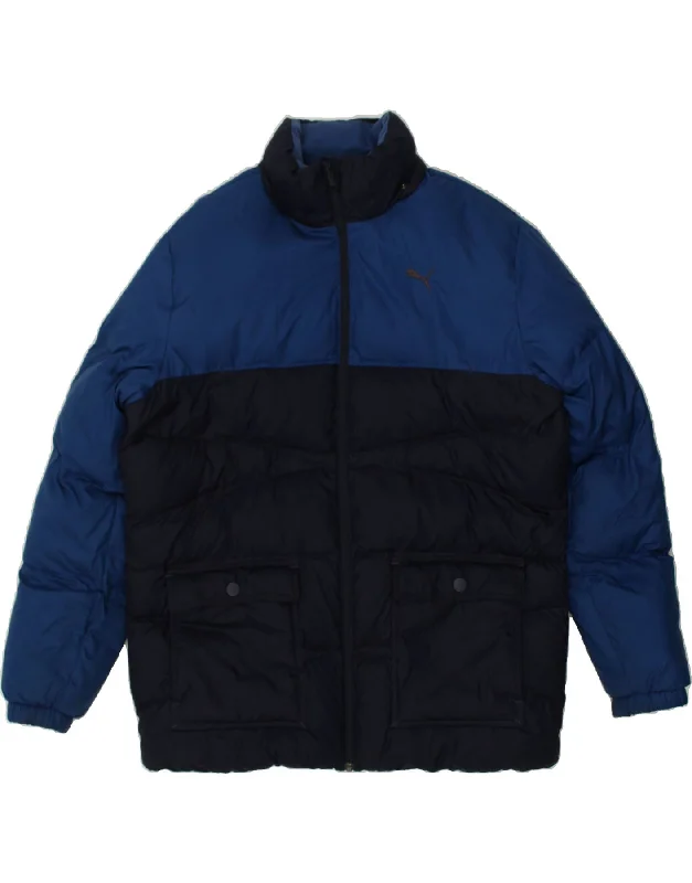 men's stylish coats and jackets -PUMA Mens Padded Jacket UK 40 Large Navy Blue Colourblock Polyester