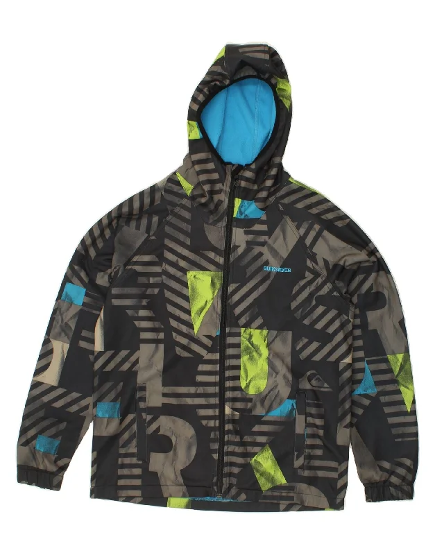 men's field jackets -QUIKSILVER Mens Hooded Windbreaker Jacket UK 36 Small Grey Patchwork