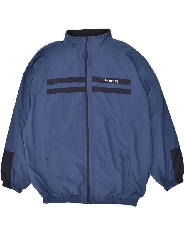 men's quilted jackets -REEBOK Mens Bomber Jacket UK 44 2XL Navy Blue Colourblock Polyester