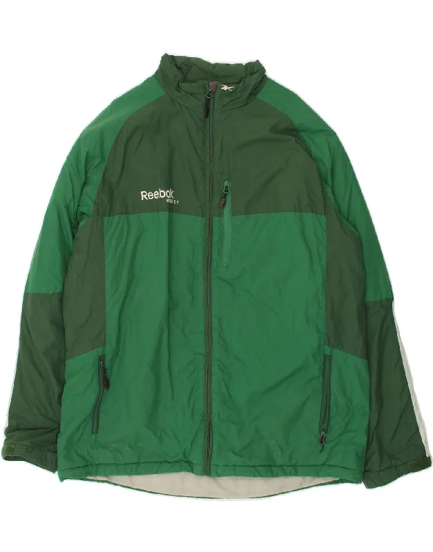 men's rain jackets -REEBOK Mens Hockey Windbreaker Jacket UK 44 2XL Green Polyester