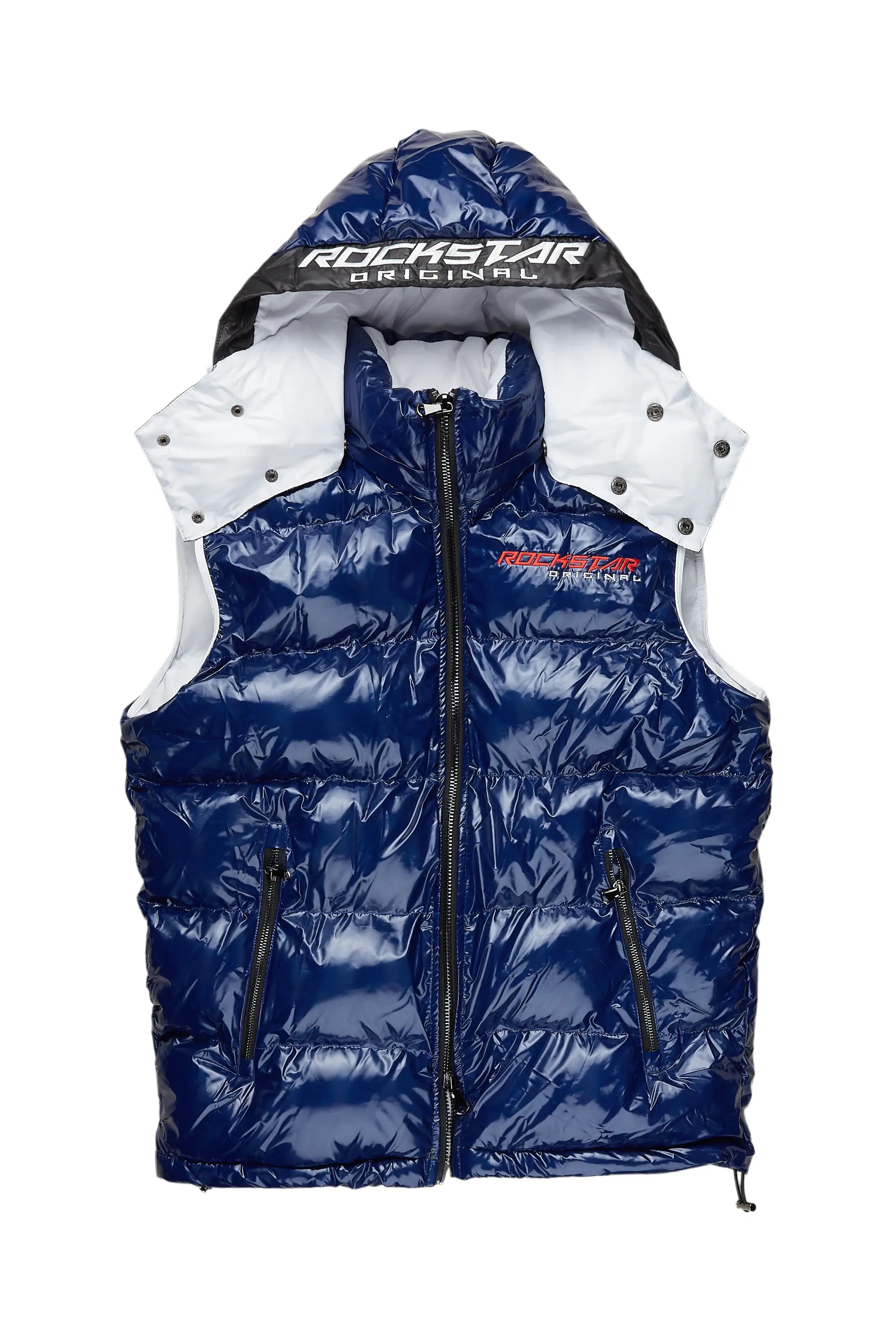 men's slim-fit sleeveless vests -Alasia Royal Blue Puffer Vest