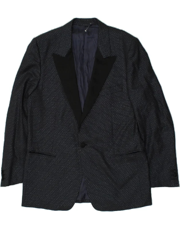 men's padded puffer jackets -SAN REMO Mens 1 Button Blazer Jacket IT 54 2XL Navy Blue Pinstripe Wool