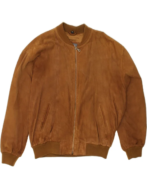 men's bomber jackets -SERGE HERVET Mens Bomber Leather Jacket UK 38 Medium Brown Leather