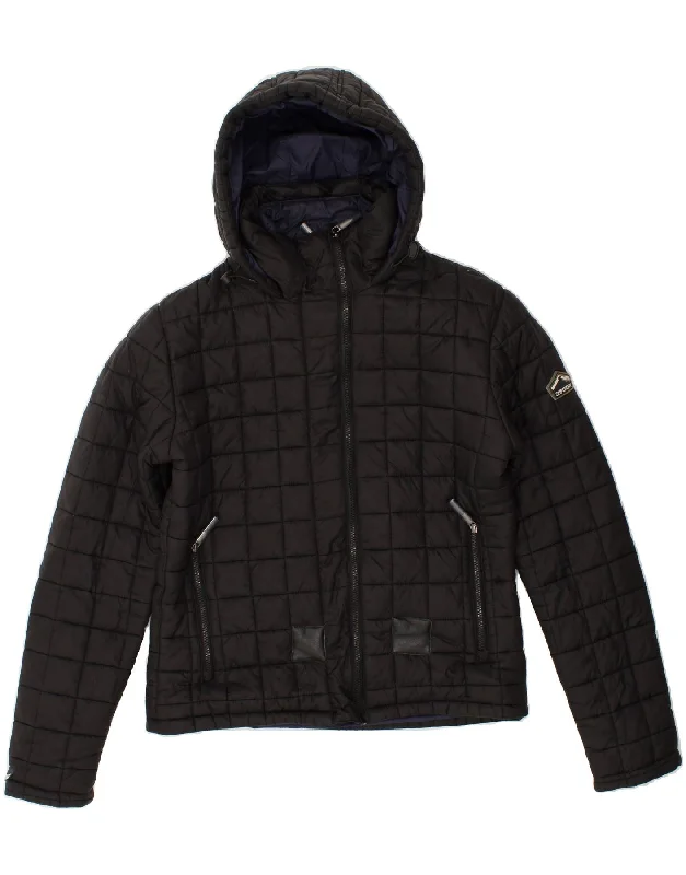 men's quilted jackets -SUPERDRY Mens Hooded Padded Jacket UK 40 Large Black Nylon