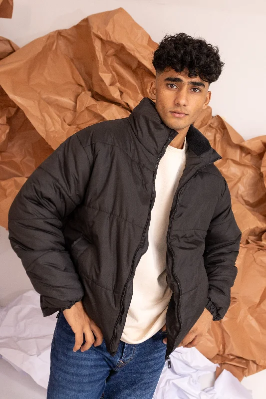 men's leather bomber jackets -Supersoft Puffer Jacket with in Black