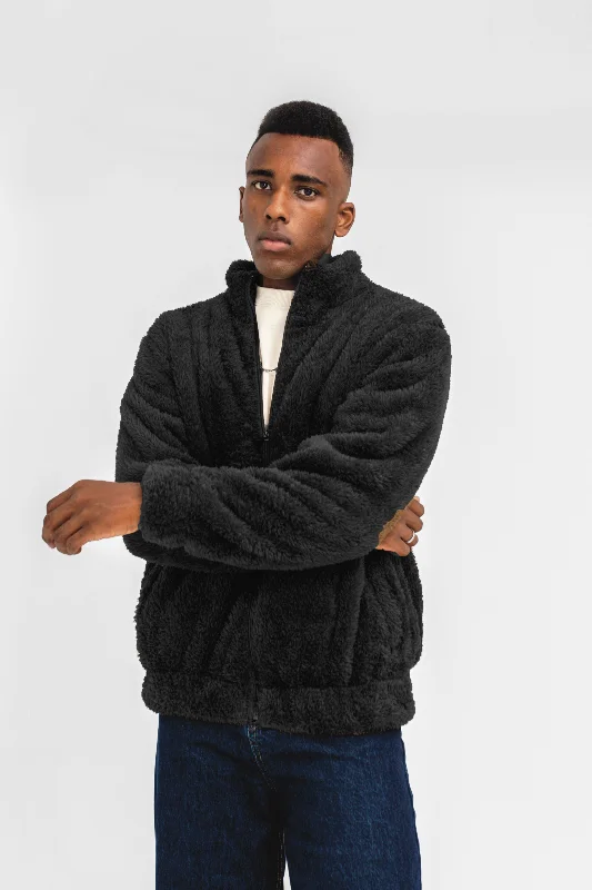 men's slim-fit blazers -Teddy Fur Mock Jacket in Black