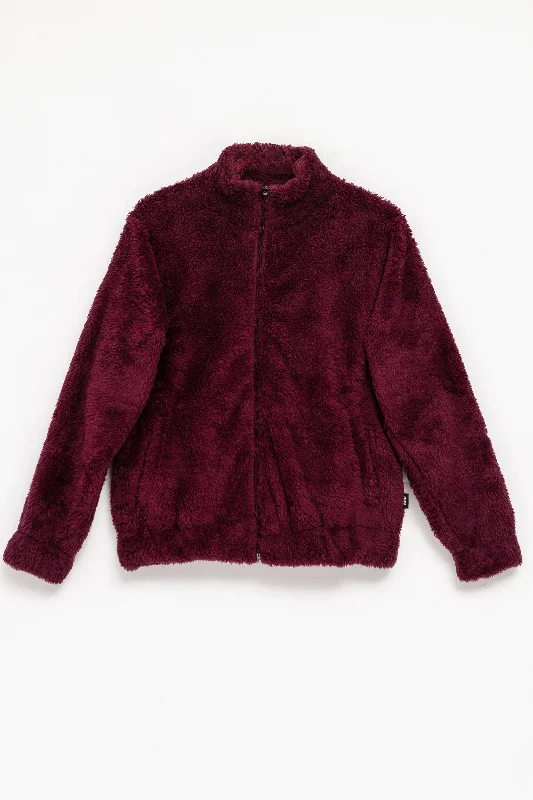 men's plaid jackets -Teddy Fur Mock Jacket in Maroon