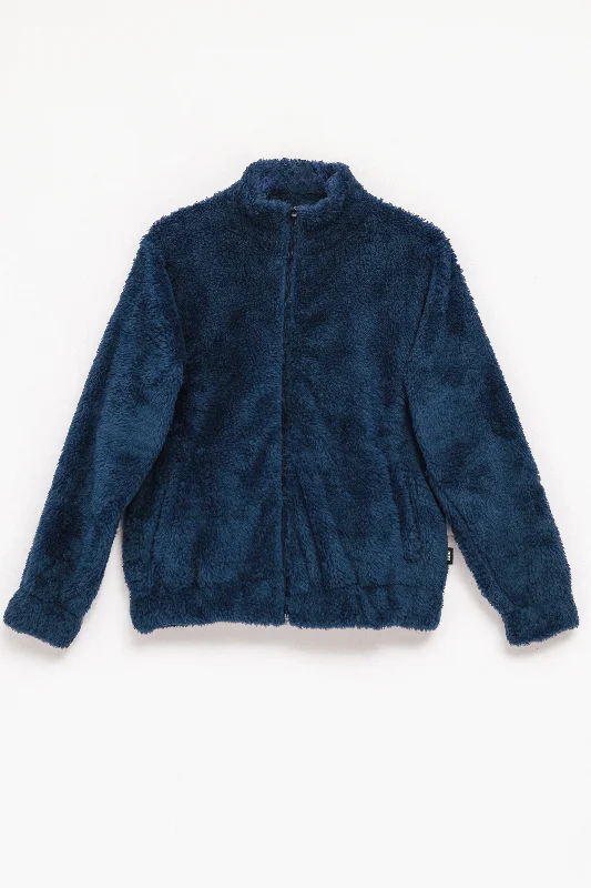 men's bomber jackets with hood -Teddy Fur Mock Jacket in Navy