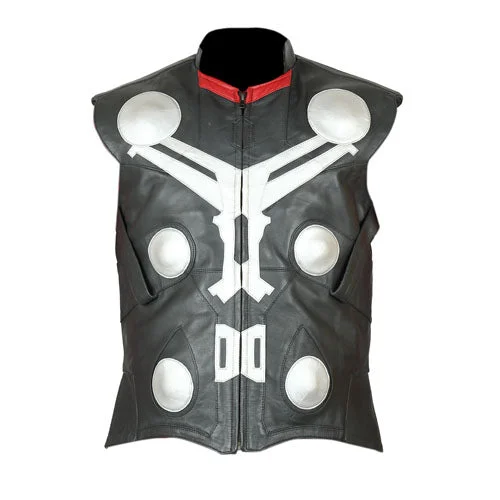 men's sporty vests -Thor Avengers Age of Ultron Black Leather Vest