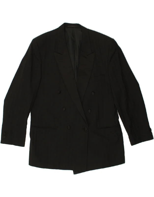 men's fitted jackets -TLAPA Mens Double Breasted Blazer Jacket IT 52 XL Black Pinstripe Wool