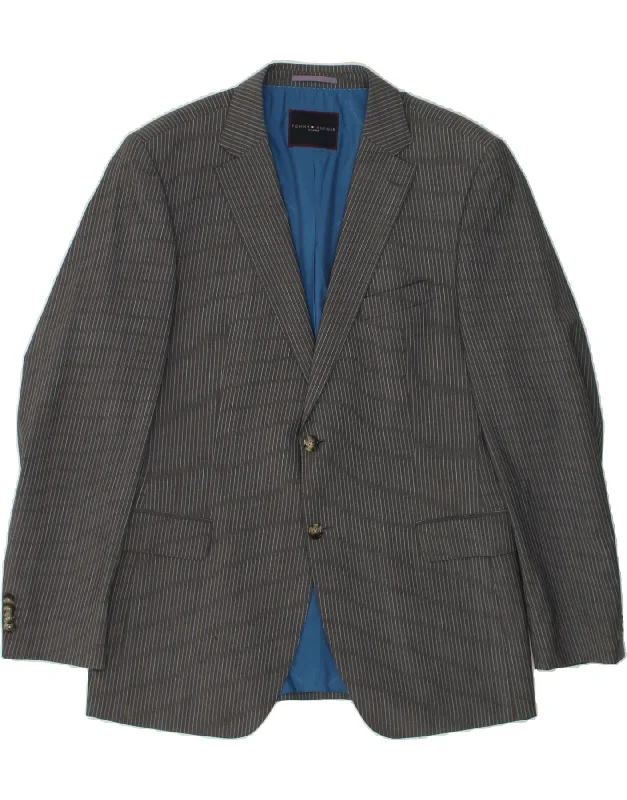 lightweight jackets for men -TOMMY HILFIGER Mens 2 Button Blazer Jacket IT 54 2XL Grey Pinstripe