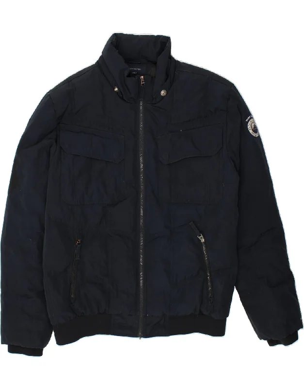 men's military jackets with zippers -TOMMY HILFIGER Mens Bomber Jacket UK 44 2XL Navy Blue Polyester