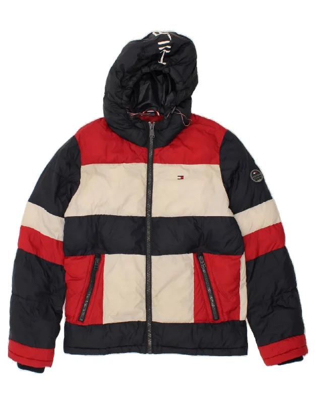 men's fleece-lined zip-up jackets -TOMMY HILFIGER Mens Graphic Hooded Padded Jacket UK 36 Small Navy Blue