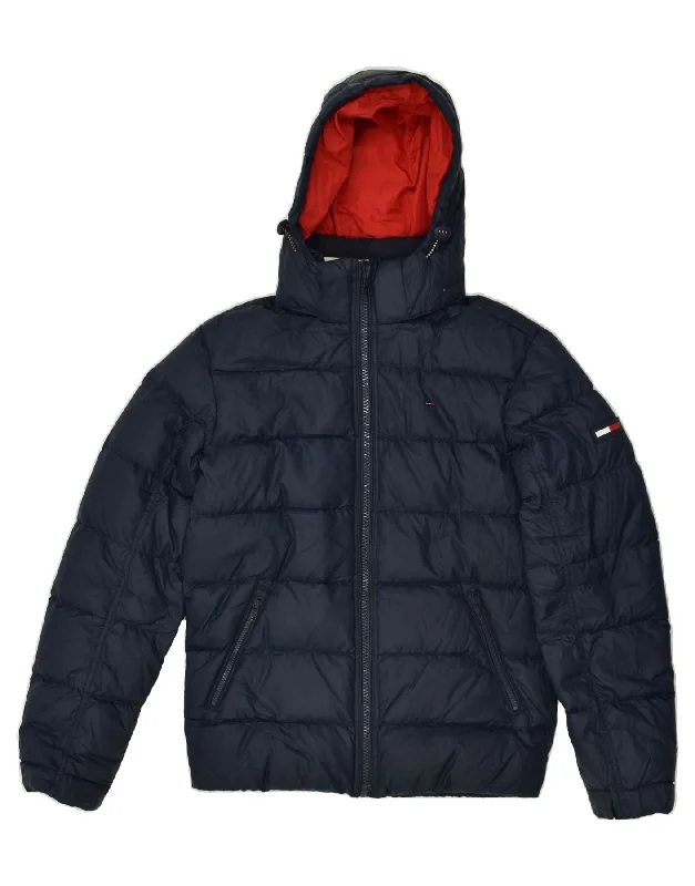 men's fleece-lined jackets -TOMMY HILFIGER Mens Hooded Padded Jacket UK 36 Small Navy Blue Polyester