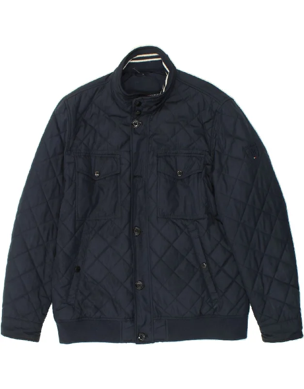 men's parkas for winter -TOMMY HILFIGER Mens Quilted Jacket UK 44 2XL Navy Blue Polyester