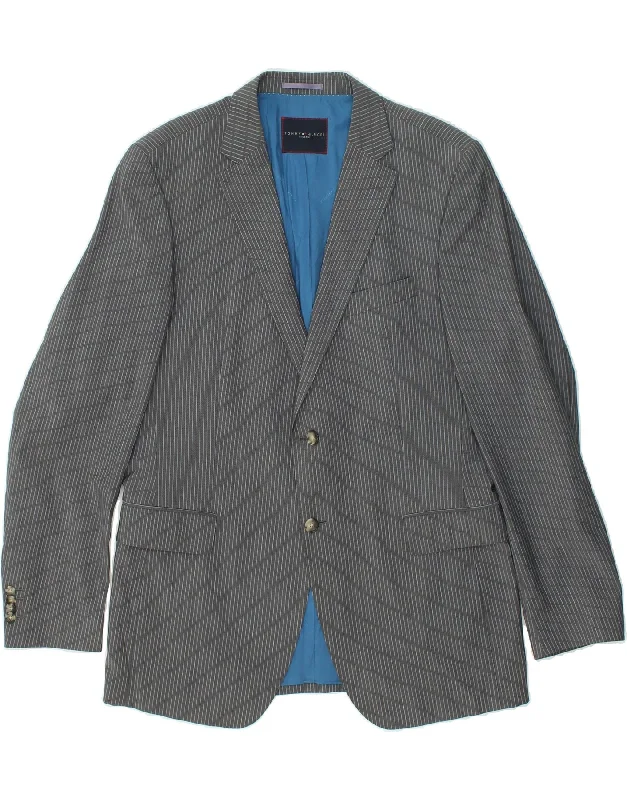 men's fleece-lined zip-up jackets -TOMMY HILFIGER Mens Tailored 2 Button Blazer Jacket IT 54 2XL Grey