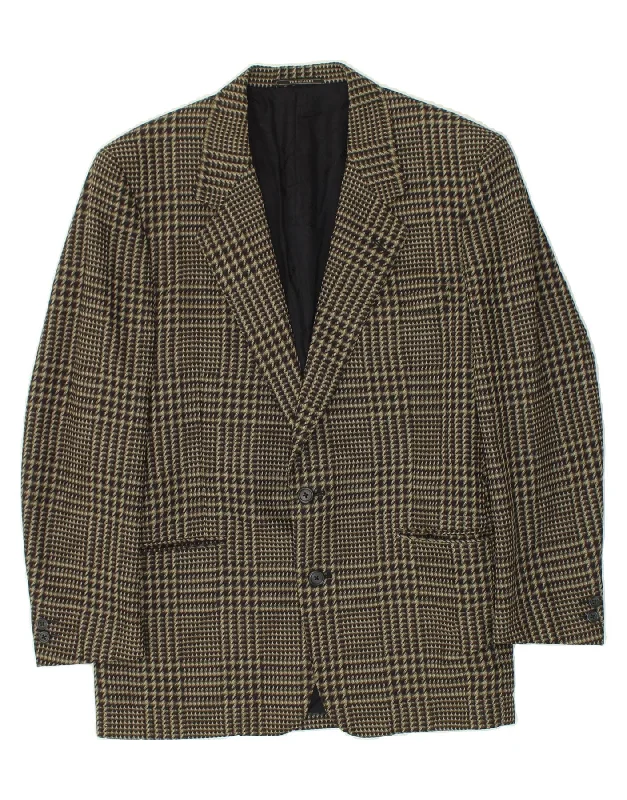 classic jackets for men -TRUSSARDI Mens 2 Button Blazer Jacket IT 48 Medium Brown Check Cotton