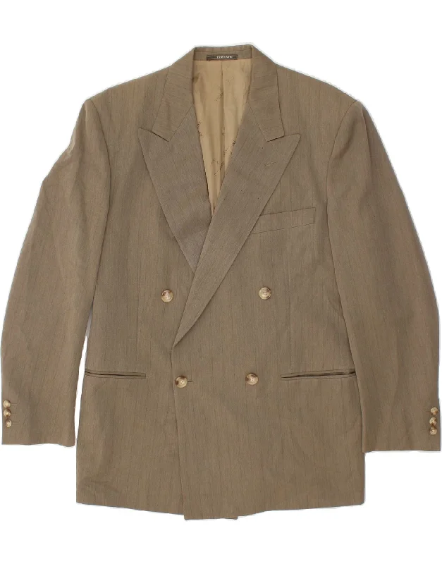 men's quilted jackets -TRUSSARDI Mens Double Breasted Blazer Jacket IT 50 Large Beige Striped