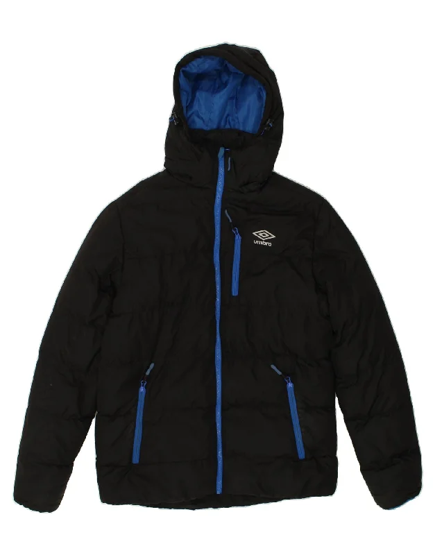 men's double-breasted blazers -UMBRO Mens Hooded Padded Jacket UK 38 Medium Black Polyester