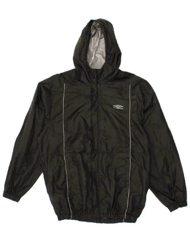 men's technical jackets -UMBRO Mens Hooded Rain Jacket UK 38 Medium Black Striped Polyester