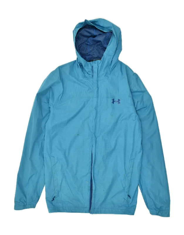 lightweight jackets for men -UNDER ARMOUR Mens Hooded Rain Jacket UK 36 Small Blue Polyester