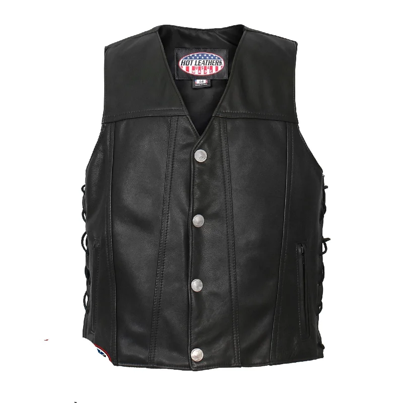 men's padded vests -USA Made Buffalo Nickel Snap Premium Leather Vest, VSM5005-HL