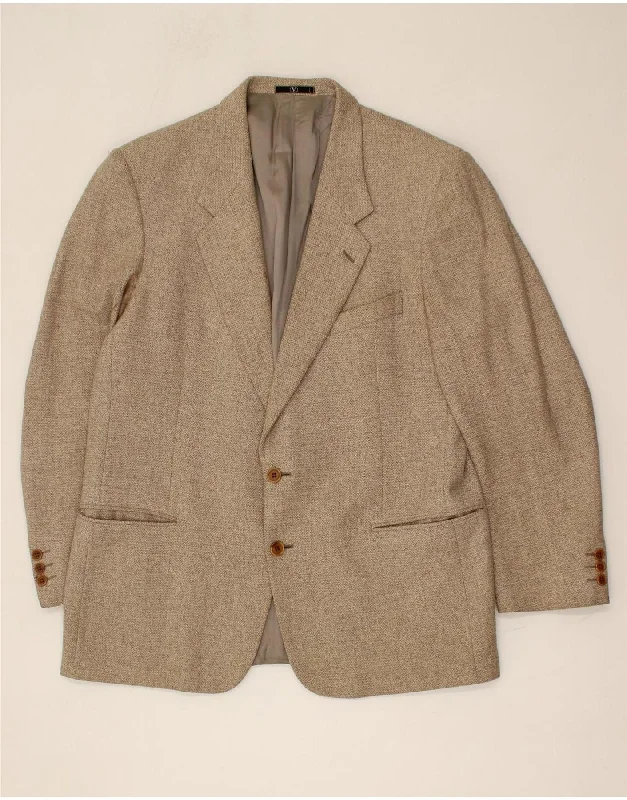 men's double-breasted blazers -VALENTINO Mens 2 Button Blazer Jacket IT 52 XL Brown Virgin Wool