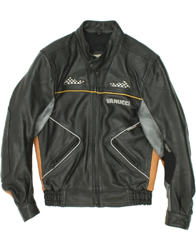 casual jackets for men -VANUCCI Mens Motorcycle Graphic Biker Jacket IT 52 XL Black Leather