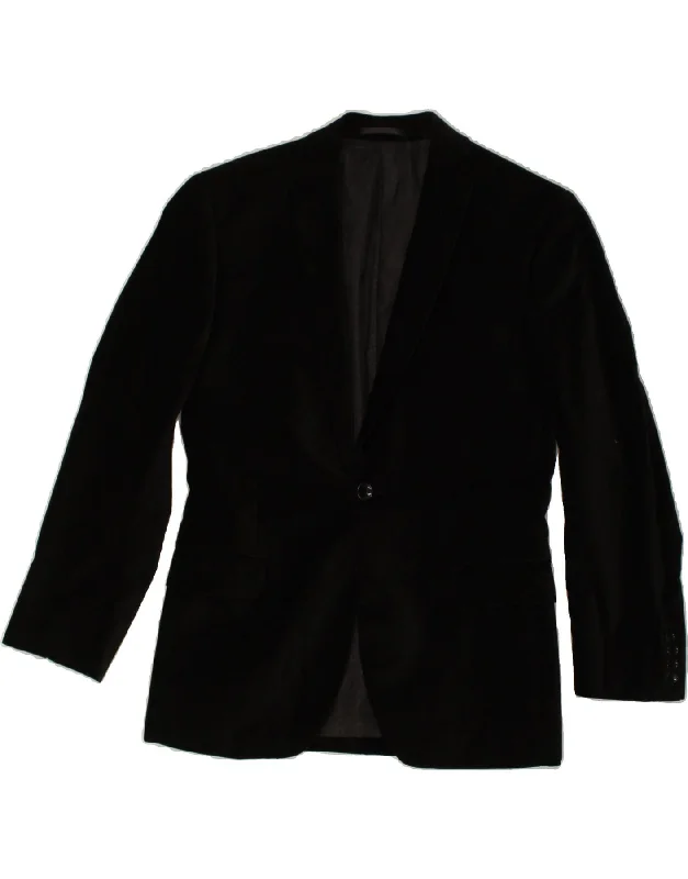 men's rugged jackets -VINTAGE Mens 1 Button Blazer Jacket IT 46 Small Black Cotton