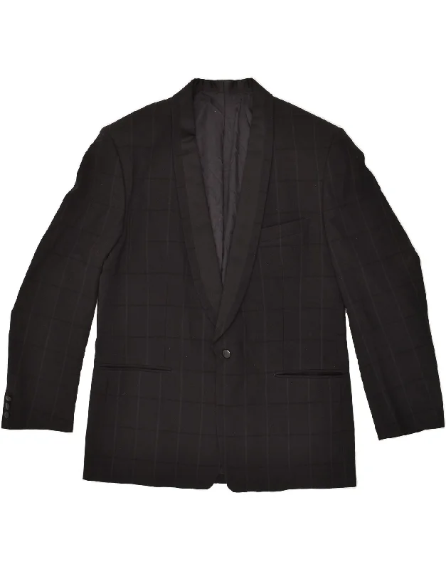 men's performance jackets for cold weather -VINTAGE Mens 1 Button Blazer Jacket UK 34 XS Black Check