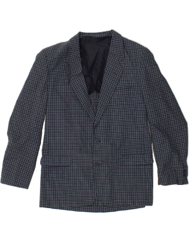 men's rain jackets -VINTAGE Mens 2 Button Blazer Jacket IT 56 3XL  Navy Blue Check