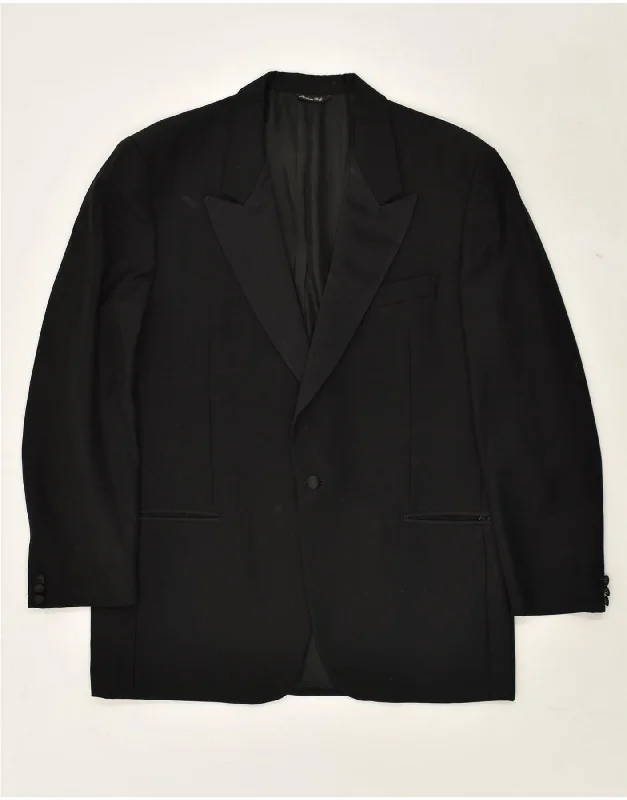 men's jean jackets -VINTAGE Mens 2 Button Blazer Jacket UK 40 Large Black Virgin Wool