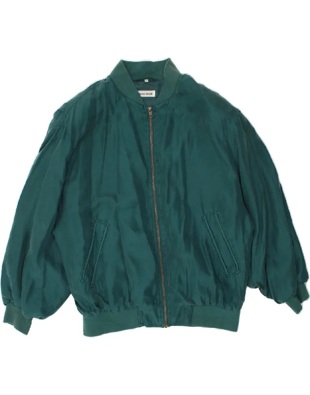 men's hooded bomber jackets -VINTAGE Mens Bomber Jacket IT 52 XL Green Silk