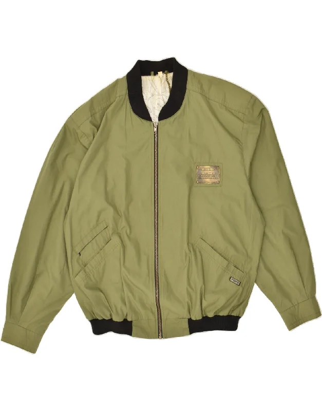 men's zip-up jackets -VINTAGE Mens Bomber Jacket IT 54 2XL Khaki Polyester