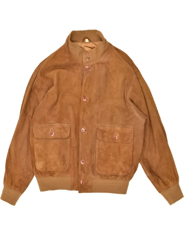 men's stylish puffer jackets -VINTAGE Mens Bomber Suede Jacket UK 42 XL Brown Suede