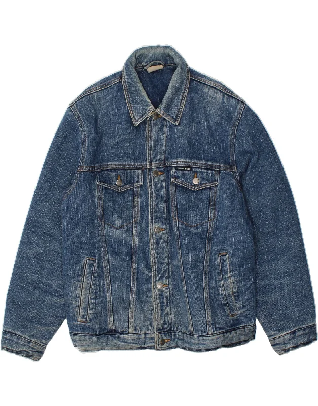 men's double-breasted jackets -VINTAGE Mens Denim Jacket UK 40 Large Blue Cotton