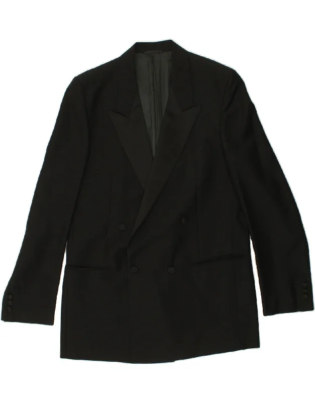 men's trench coats -VINTAGE Mens Double Breasted Blazer Jacket IT 50 Large Black Wool