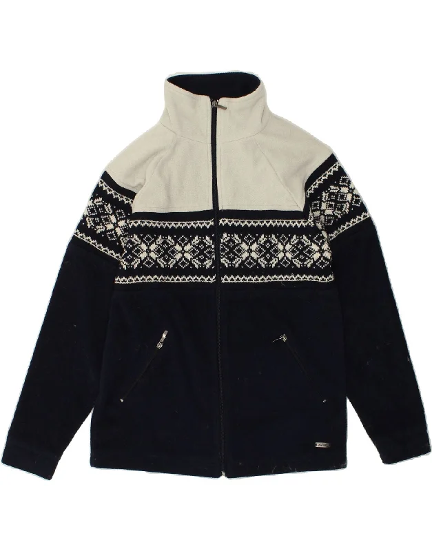 men's military jackets -VINTAGE Mens Fleece Jacket UK 36 Small Navy Blue Fair Isle Polyester