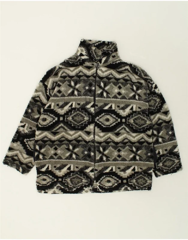 men's performance jackets for cold weather -VINTAGE Mens Fleece Jacket UK 42 XL Grey Fair Isle