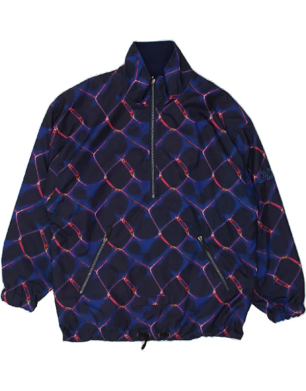 men's jacket coats for autumn -VINTAGE Mens Graphic Pullover Reversible Jacket UK 38 Medium Navy Blue