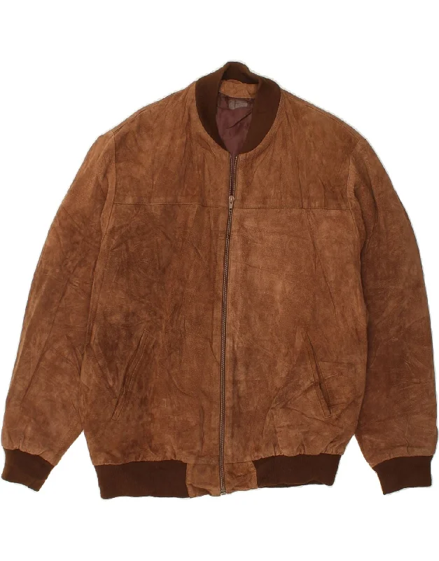 men's bomber jackets -VINTAGE Mens Leather Bomber Jacket UK 42 XL Brown